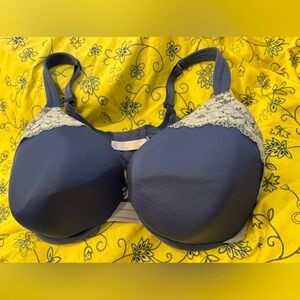 Cacique Preloved Bra Lightly lined full coverage underwire blue & lace 40 DDD